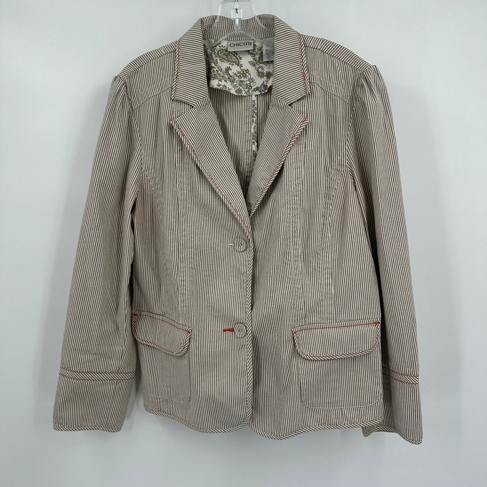 Chicos‎ Womens Minimalist Pinstripe Blazer Size L Cottage Noir Tailored Jacket